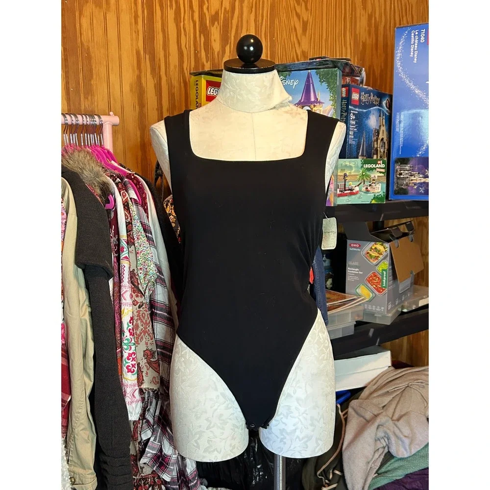 Intimately Free People Black Square Neck Bodysuit OB1958304 Size M/L NWT Stretch